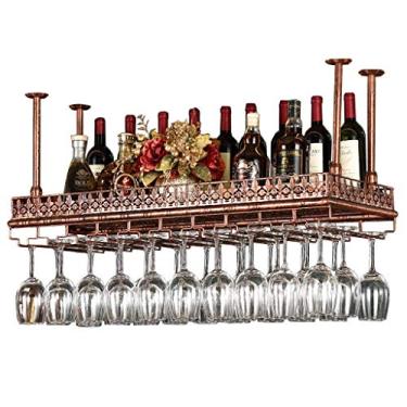 Imagem de Prateleiras de vinho montadas na parede para bar | Prateleira de armazenamento de decoração de teto para decoração de teto | Rack de metal de ferro para copos de vinho