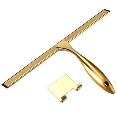 Imagem de Limpador de chuveiro de aço inoxidável com alça de borracha de silicone para limpeza adequado para casa de banho, janela, cozinha, espelho, carro, dourado, 35,5 cm