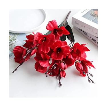 Imagem de LMJYU Flores de magnólia: Arranjo de flores de seda artificial - Decoração moderna de casa de fazenda com 5 garfos e 20 flores realistas