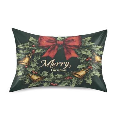 Imagem de Wassud Fronha de cetim para cabelo e pele guirlanda de Natal com folhas de azevinho fronhas de seda lisa tamanho padrão capas de travesseiro respiráveis com fecho de envelope