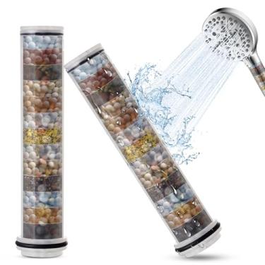 Imagem de Pacote com 2 filtros de chuveiro de substituição para chuveiro portátil iFealClear com 10 sprays, filtro de chuveiro amaciante de água de 20 estágios para água dura, remove cloro, reduz coceira seca