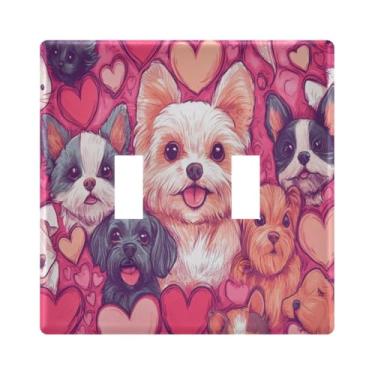 Imagem de Burbuja Valentine Dogs Heart Toggle Light Switch Wall Plate Cover, placa decorativa de parede, parafusos incluídos, 2 faixas