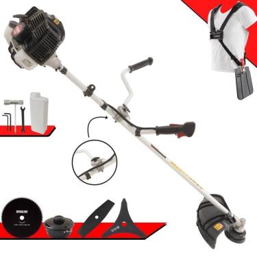 Imagem de Roçadeira Profissional Lateral Kawashima Kw43le À Gasolina 43cc 1,7hp + Faca 2 Pontas Duraline 330mm 2,7mm + Faca 80 D