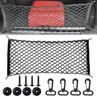 Imagem de Rede de carga extensível de 90 x 40 cm ajustável para armazenamento de porta-malas rede organizadora de malha de nylon de camada dupla com ganchos, acessórios interiores de carro para carros
