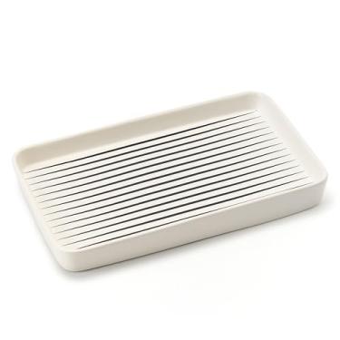 Imagem de Bandeja de banheiro branca de 25 x 15 cm x 2,5 cm para bancada - Bandeja organizadora decorativa de cerâmica para cômoda, vaso sanitário, perfume, suporte de esponja, dispensador de saboneteira para
