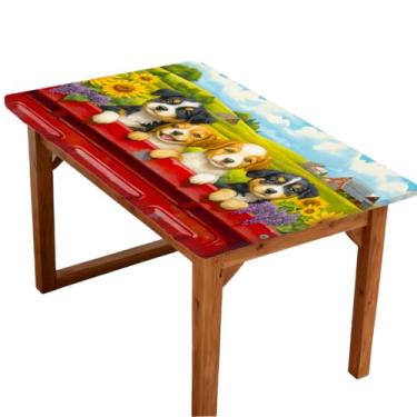 Imagem de Toalha de mesa retangular com borda elástica, linda toalha de mesa dobrável de girassol para piquenique ao ar livre para mesas de 1,4 m, capa de mesa interna à prova d'água à prova de óleo para