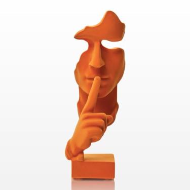 Imagem de FOLKOR LIFE Estátua de pensador de veludo, esculturas modernas, decoração de casa, máscara de resina, estátua de arte moderna abstrata para casa, sala de estar, quarto, escritório (laranja)