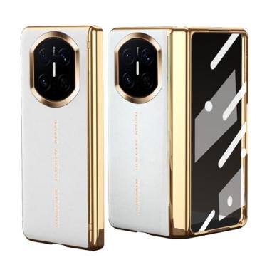 Imagem de FWYANZH Capa galvanizada para Huawei Mate X7, capa de couro com protetor de tela, dobradiça à prova de choque, capa de proteção contra quedas, branca, Mate X7