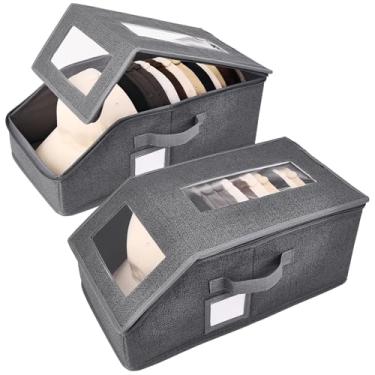 Imagem de 2 pacotes de armazenamento de chapéus para bonés de beisebol, caixa de chapéu com janela de visualização clara, organizador de chapéus para bonés de beisebol comporta 30 bonés com papelão para homens