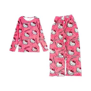 Imagem de Conjunto De Pijamas Femininos Y2K Hello Kitty De Manga Longa, Pijamas 