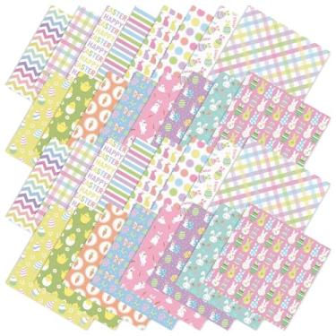 Imagem de JarThenaAMCS 32 peças de tecido de algodão quadrados de Páscoa pacotes pequenos coloridos coelho pintinho ovo cenoura tecidos de costura para decoração de artesanato de costura faça você mesmo, 25 x