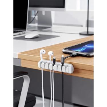 Imagem de Organizador de cabos de mesa com vários furos para cabos de fone de ouvido e carregador de telefone de computador