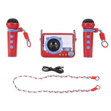 Imagem de Keenso Máquina de karaokê, Alto-falante Bluetooth Com 2 Microfones Sem Fio, Design Leve e Alça de Suspensão para Aventuras Ao Ar Livre, Festa Em Casa (red)