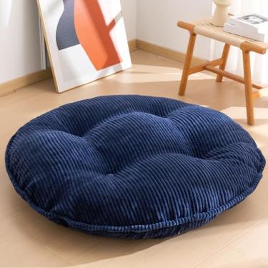 Imagem de Almofada de chão lavável de 89 cm para adultos, almofada de meditação, extra grande para sentar no chão, capa de veludo cotelê tufado removível, para sala de estar ou ioga, azul-marinho, lavável na
