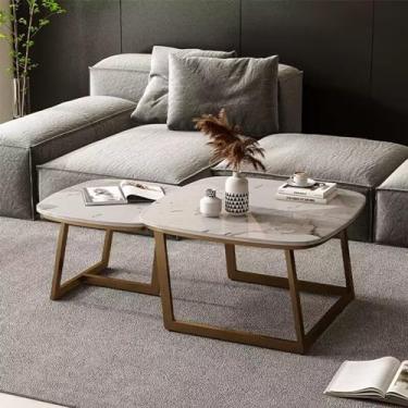 Imagem de Mesa de centro para sala de estar, conjunto de mesa de café, mesa de centro quadrada de mármore, mesa lateral de sofá, mesa lateral para sala de estar, mesa central simples moderna (laje de rocha com