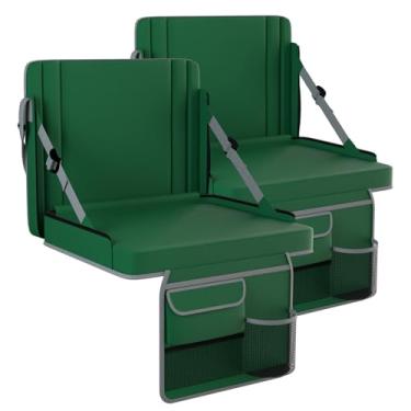 Imagem de Assentos de estádio com suporte para as costas, 2 unidades de cadeiras de arquibancada ajustáveis com encosto e assento almofadado com suporte de copo, alça de transporte e alça de ombro para eventos