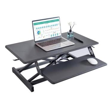 Imagem de Suporte de mesa para laptop, mesa dobrável para laptop, bandeja dobrável para café da manhã, suporte portátil para leitura e escrita com gavetas de teclado para cama, sofá, chão (55 cm/21,6 pol, cinza