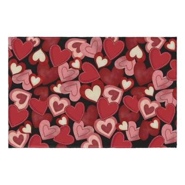 Imagem de Wnoesat Tapete de área de coração vermelho preto amor dia dos namorados tapete de porta aniversário casamento decoração de casa pequeno tapete lavável para sala de estar, quarto, banheiro, cozinha
