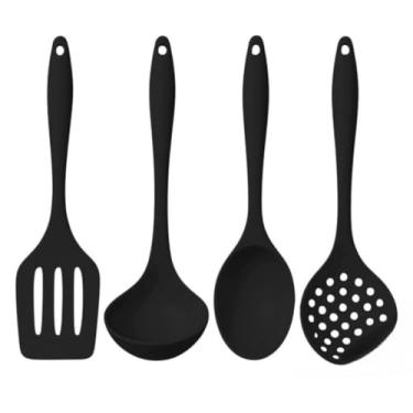 Imagem de Kit de Utensílios de Silicone para Cozinha Vermelho e Preto Completo com 4 Peças (PRETO,4 PEÇAS)