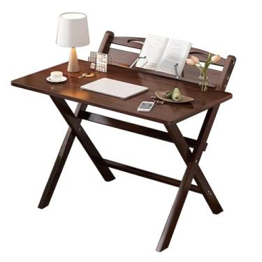 Imagem de Mesa pequena, mesa de computador dobrável de montagem simples, mesa de escritório em casa, mesa de estudo para escritórios pequenos, mesa dobrável para computador (80 cm/31,5 pol, cor nogueira)