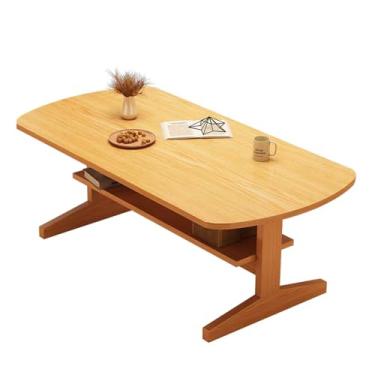 Imagem de Mesa de centro moderna, mesa de madeira para sala de estar com prateleira, mesa de centro de madeira, mesa central simples e moderna, mesa lateral para sala de estar, quarto, escritório