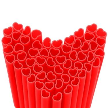 Imagem de NIEITRK 50 canudos em forma de coração, canudos de plástico vermelhos descartáveis para Dia dos Namorados para festa de Dia dos Namorados, chá de noiva de casamento de aniversário, agitadores de