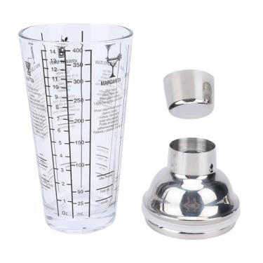 Imagem de ASHATA Coqueteleira de Vidro, Vidro Transparente de 14 Onças Com Tampa à Prova de Vazamento de Aço Inoxidável e Filtro Embutido, Escala Dupla Onças Ml e 6 Receitas, para Festa Em Bar