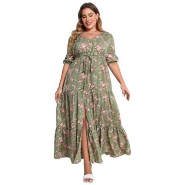 Imagem de Vestidos de praia boêmio floral estampado feminino, plus size, verão, 