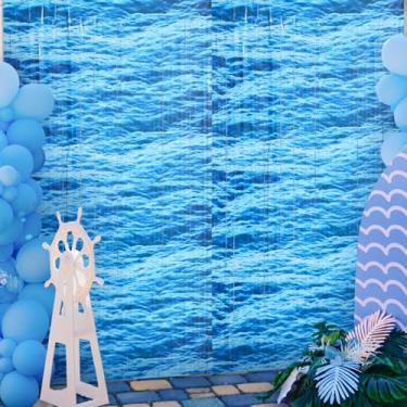 Imagem de Tiamon Pacote com 2 cortinas para festas sob o mar, 3,3 x 6,6 m, azul oceano, franja, pano de fundo, serpentinas de praia, cabine de fotos para piscina, sereia, aniversário, chá de bebê, artigos de