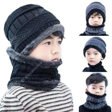 Imagem de Kit De Touca Infantil Forrada Lã + Cachecol Veludo Inverno - Sport, In