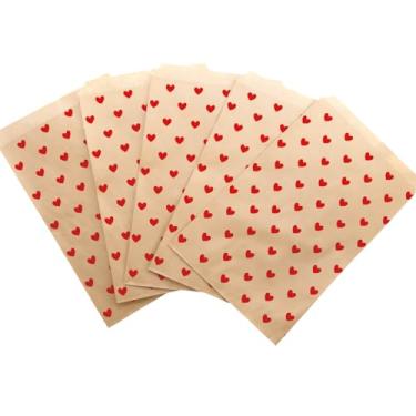 Imagem de Whaline 100 peças de saco de lembrancinha de festa de papel de coração sacos planos de presente kraft para dia dos namorados para casamento, aniversário, festa de feriado, embrulho de presente