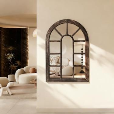 Imagem de Espelho de parede em arco, espelho grande suspenso moldura de grade de madeira espelhos decorativos para corredor, quarto, sala de estar e decoração de entrada 50 x 71 cm