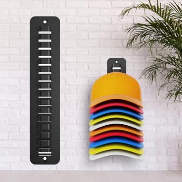 Imagem de Organizador de chapéus para bonés de beisebol, suporte para parede, suporte compacto para exibição de chapéus, gancho forte adesivo/perfurado na parede para porta, quarto, armário (preto)