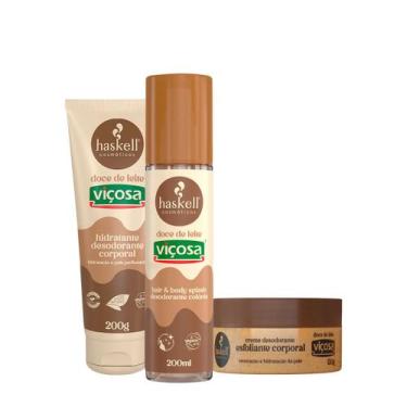 Imagem de Kit Haskell Doce de Leite Viçosa Hidratante Esfoliante Body Splash (3 