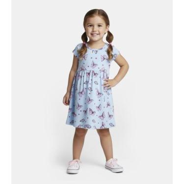 Imagem de Vestido Infantil Manga Curta Estampado Biju Kids Azul, 8, Azul