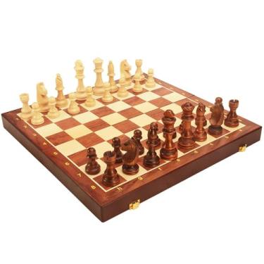 Imagem de Conjunto de Tabuleiro Xadrez Madeira Magnético Plegável para Viagens Conjuntos Jogos Adultos Peças Artesanais com Magnetismo Integrado Ideal Uso em