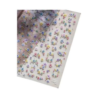 Imagem de Adesivo De Unha Floral Preto E Branco Semi-Transparente Com Flores Em 