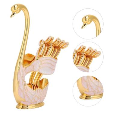 Imagem de YOUTHINK Colheres de café Com Suporte Conjunto de Colher de café Com Suporte de Base de Cisne, Talheres de Sobremesa de Frutas de Base de Cisne Organizador de Colher Artesanato (Ouro Branco)
