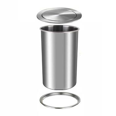 Imagem de Caixotes de lixo, lata de lixo embutida com tampa flip, aço inoxidável redondo 9/12 litros lixeira com aba embutida para armário, funcional, oficina, bar/9L/9L/a