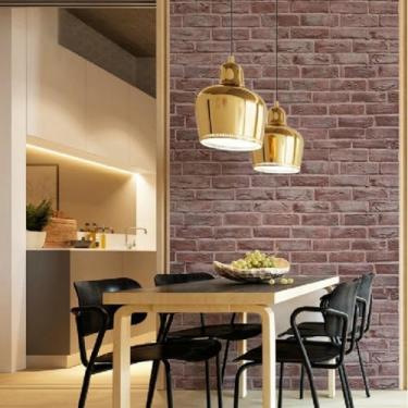 Imagem de ESSMOKO Papel de parede espesso tijolo padronizado PVC material impermeável fundo de hotel parede retro papel de parede 3D adesivo de parede estereoscópico vermelho 44 * 1000 cm