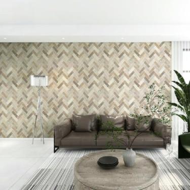 Imagem de Papel de parede espesso tijolo padronizado PVC material impermeável fundo de hotel parede retro papel de parede 3D adesivo de parede estereoscópico cinza acastanhado 44 * 1000 cm