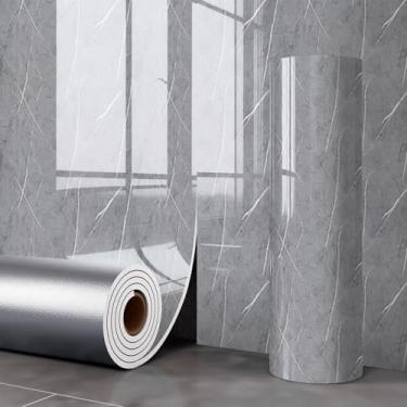 Imagem de ESSMOKO Papel de parede dourado imitação de azulejo mármore efeito de mármore autoadesivo papel de parede impermeável para paredes de cozinha e banheiro Twilight Frost 40 * 300 cm