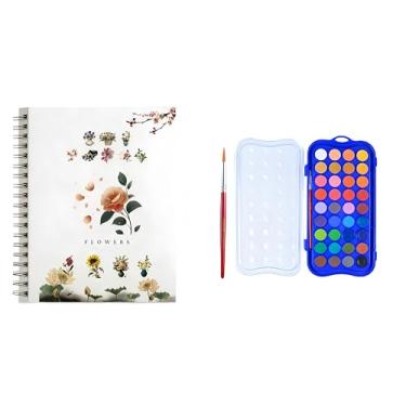 Imagem de Kit de pintura em aquarela, equipado com pincéis de tinta aquarela de 12 cores, kit de pintura em aquarela para iniciantes (36 cores - flores)