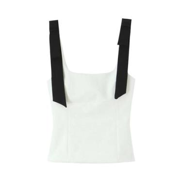 Imagem de Top Elegante Com Alças Para Mulheres, Verão, Estilo Casual, Decote Qua