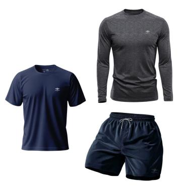 Imagem de Kit Camiseta Dry Manga Longa Uv, Manga Curta E Short Mauricinho P Ao Plus Treino Praia Verão Básico-Masculino