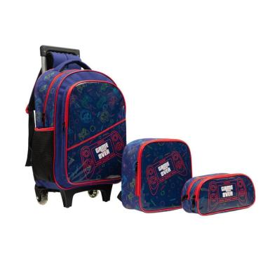 Imagem de Kit Mochila Rodinhas Gamer Over Lancheira Escolar Estojo Video Game Yepp-Masculino