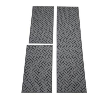 Imagem de Tapete de Cozinha Jogo 3 Peças Geométrico - New Shop Textil, Cinza Par