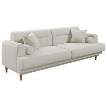 Imagem de Sofá Living Coimbra 2,20m Em Linho Pés Em Madeira Cor Bege 2340