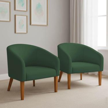 Imagem de Poltrona Sala Decorativa Kit 2 Stella Pé Madeira Trapézio Castanho Veludo D03 - D'rossi Verde