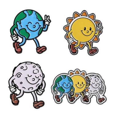 Imagem de Conjunto de broches Cute Cartoon Earth Sun Moon Alloy - Yiweisai